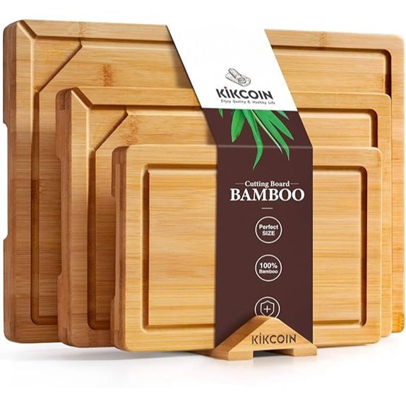 Kikcoin Bamboo Cutting Board Set with Handles