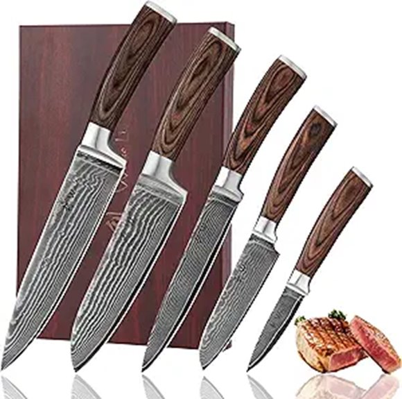 Wakoli Damascus Chef Knife Set with Pakkawood Handles