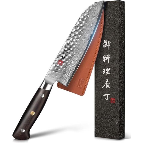 Damascus Santoku Knife with Ebony Handle and Gift Box