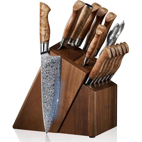 SENKEN Damascus Knife Block Set with Japanese Steel