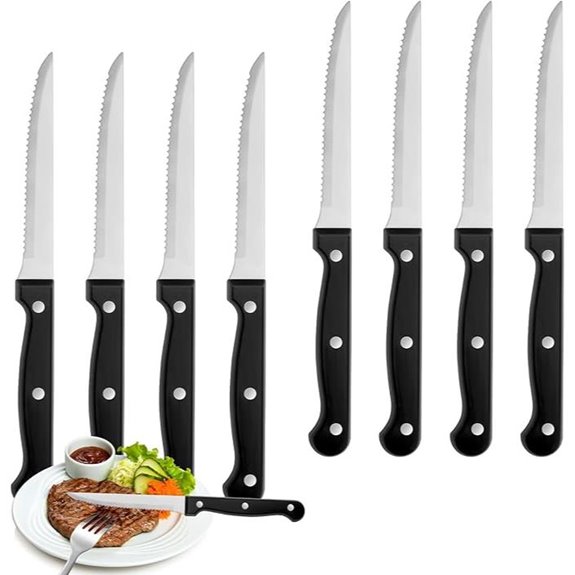 Set of 8 Stainless Steel Serrated Steak Knives