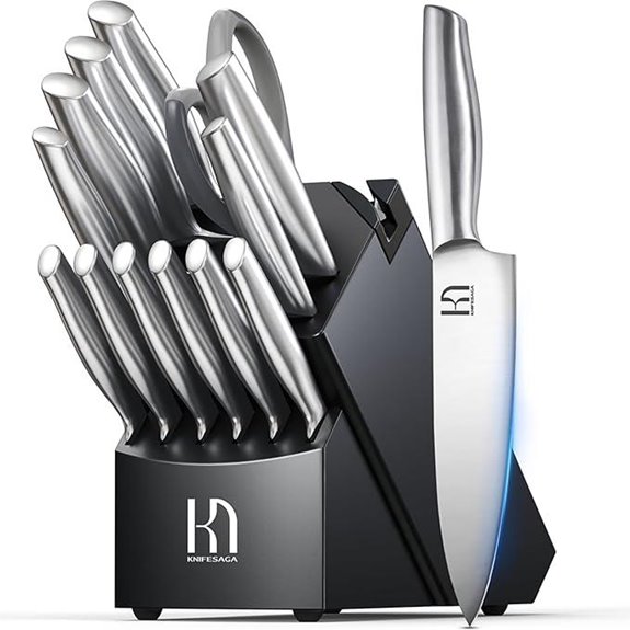 Japanese 14-Piece Knife Set with Sharpener and Block